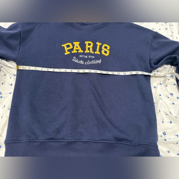 Paris On The Skate Unisex Sz:M Embroidered Appliqué Crewneck Navy Sweatshirt. - Picture 3 of 9
